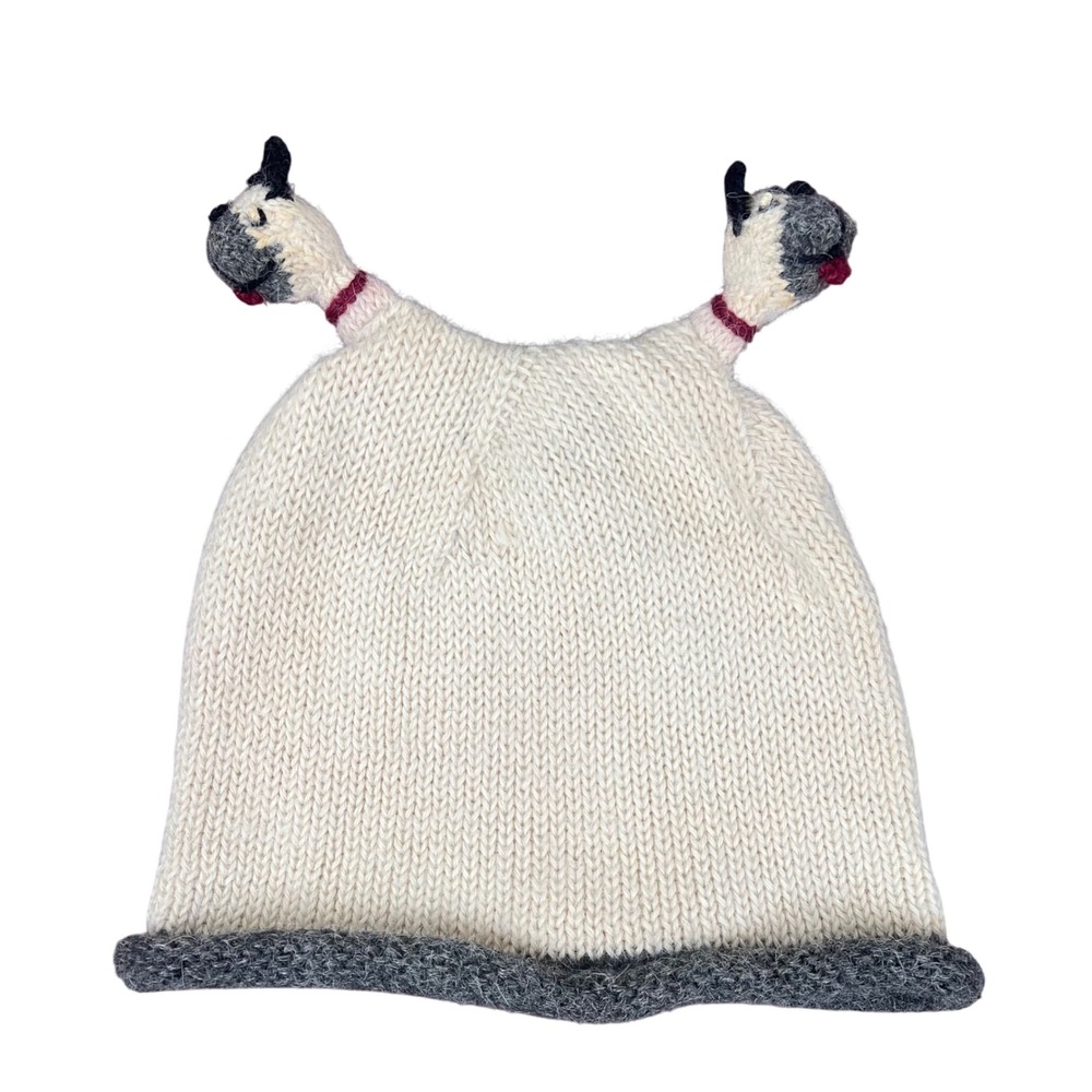 Little Journey Chicago 100% Alpaca Wool Hand Made Dog Beanie Hat Peru Cream Grey
